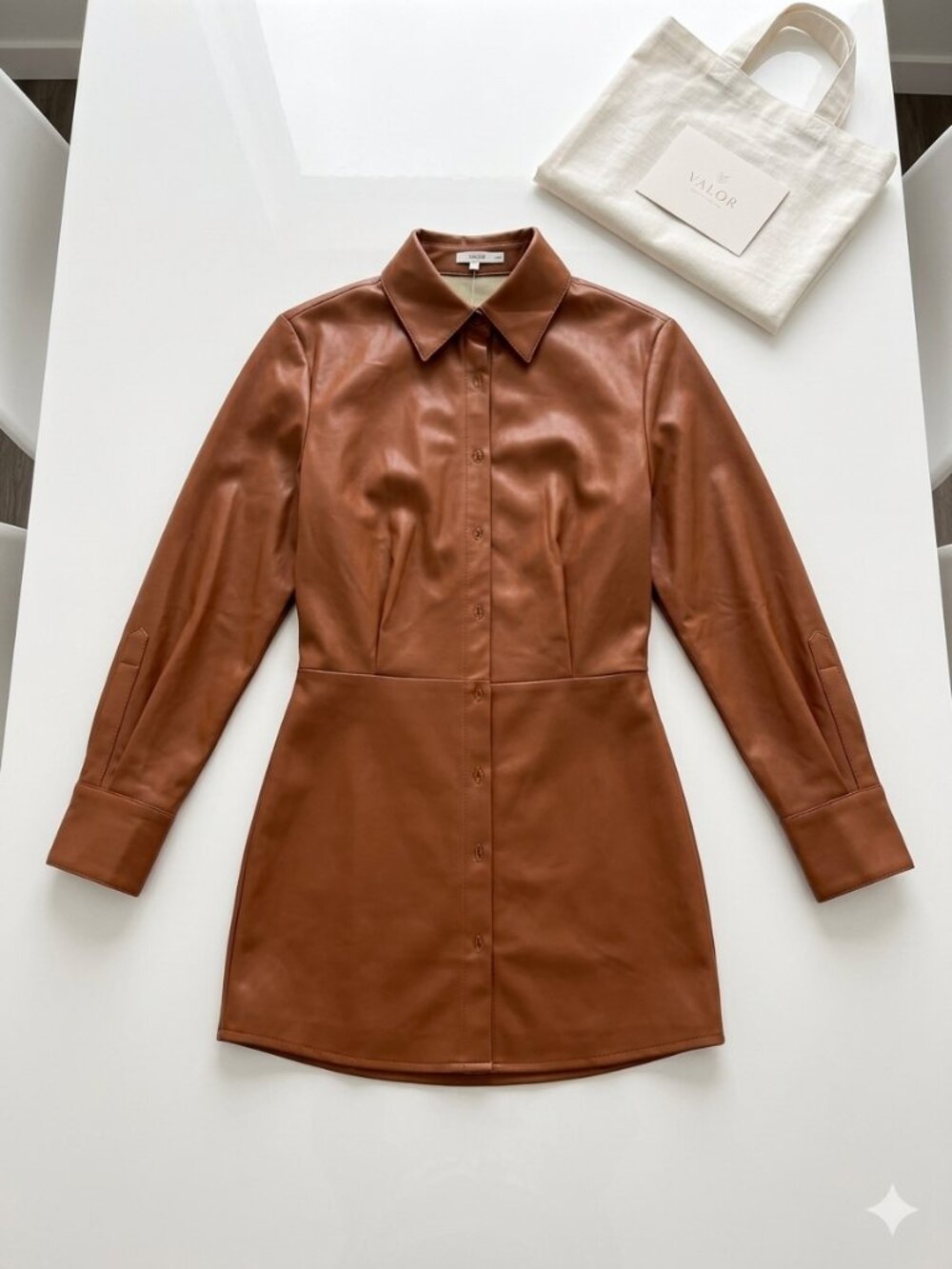 NIA Troy Whiskey Brown Vegan Leather Mini Dress NWT Size XS